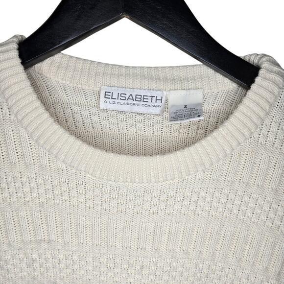 Elisabeth by Liz Claiborne, Size 2 – Ivory Cotton Cable Knit Sweater [0216] - Picture 3 of 9